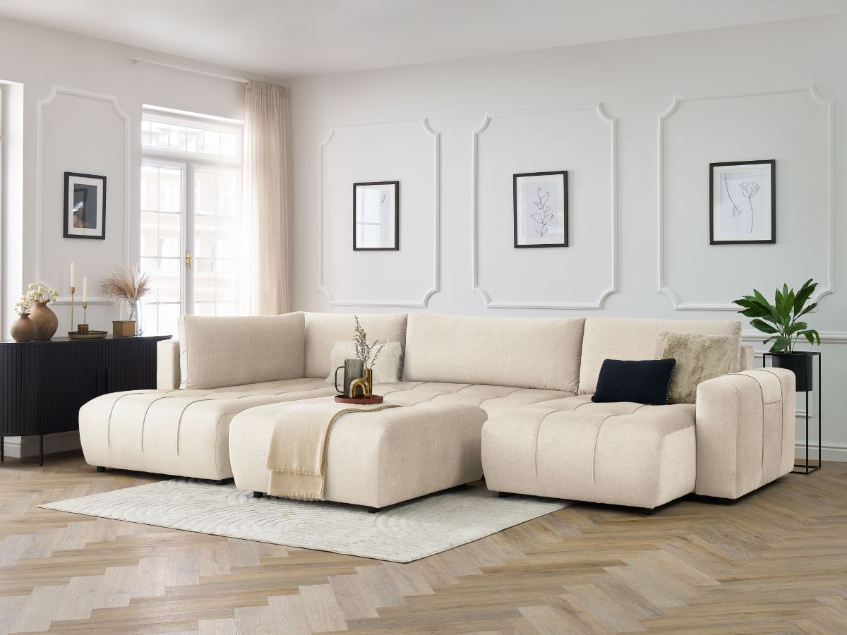 Bobochic Arsene Wohnlandschaft mit Pouf Samt Beige Ecke rechts