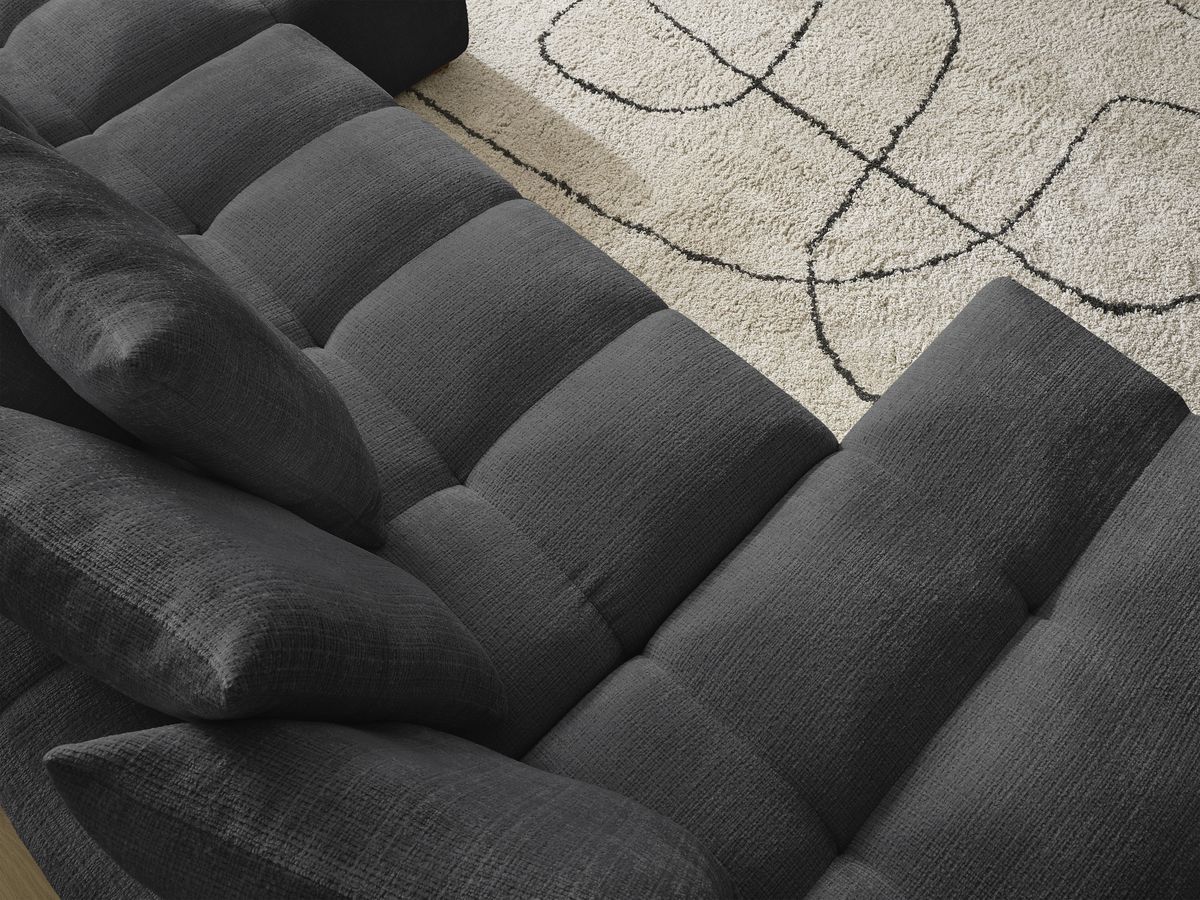 Bobochic Anakin Wohnlandschaft, Liegefläche 137 × 382 cm, 10 Kissen Strukturstoff Schwarz