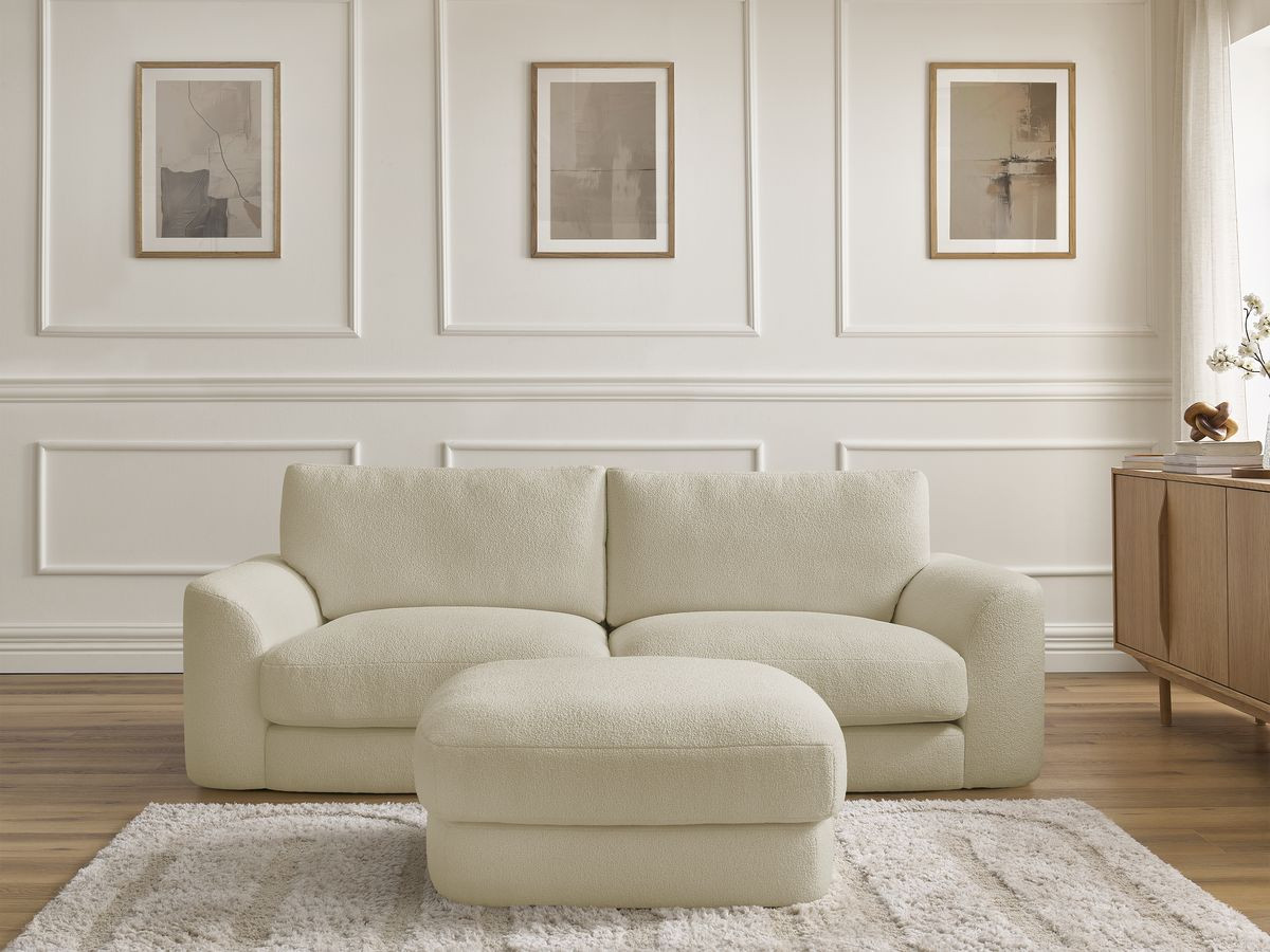 Bobochic Leonore Sofa 3-Sitzer mit Pouf Bouclé-Stoff Beige