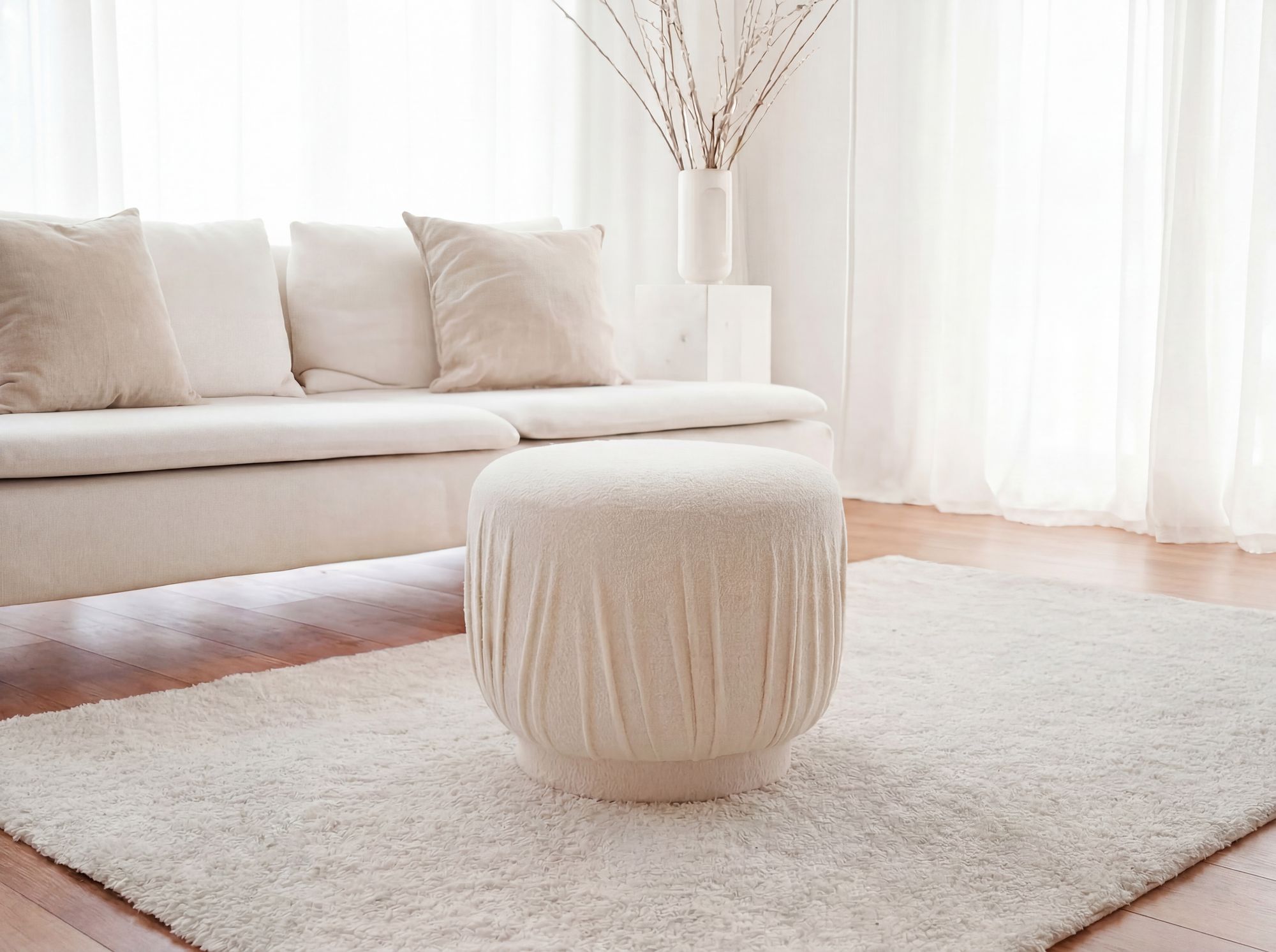 Sitzhocker Vagamo Stoff Creme Ø 50 cm