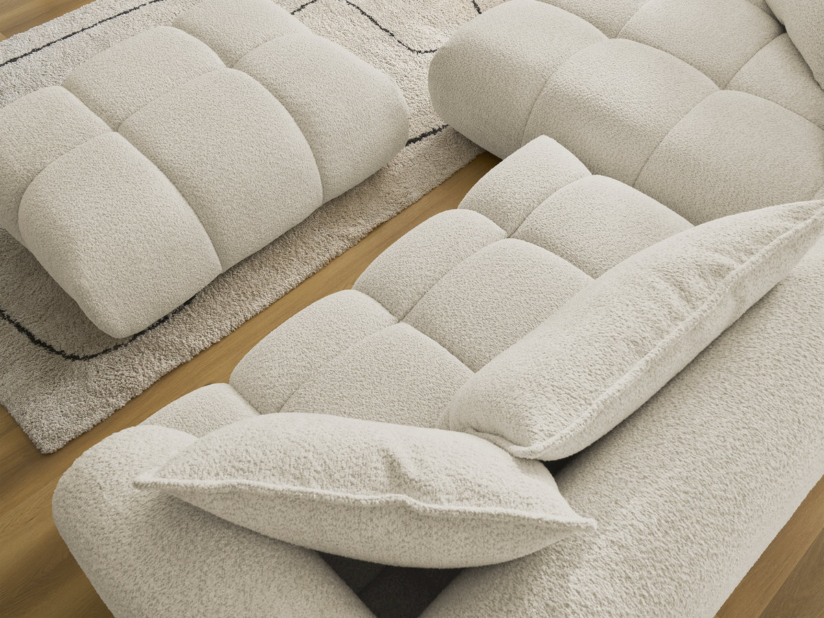 Bobochic Alya Ecksofa mit Pouf Bouclé-Stoff Beige Ecke links
