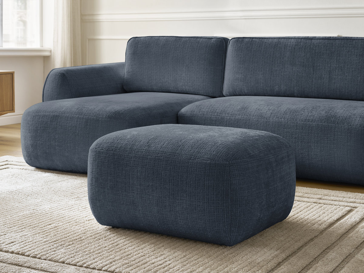 Bobochic Denise Ecksofa mit Schlaffunktion und Bettkasten und Pouf 258 × 160 cm Strukturstoff Dunkelblau Ecke links