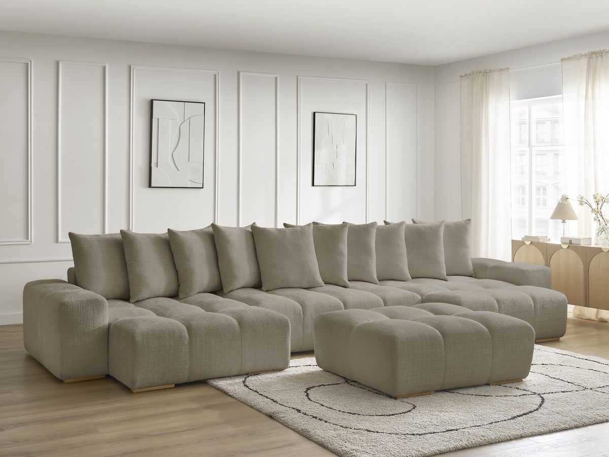 Bobochic Anakin Wohnlandschaft mit Pouf, 10 Kissen Strukturstoff Taupe