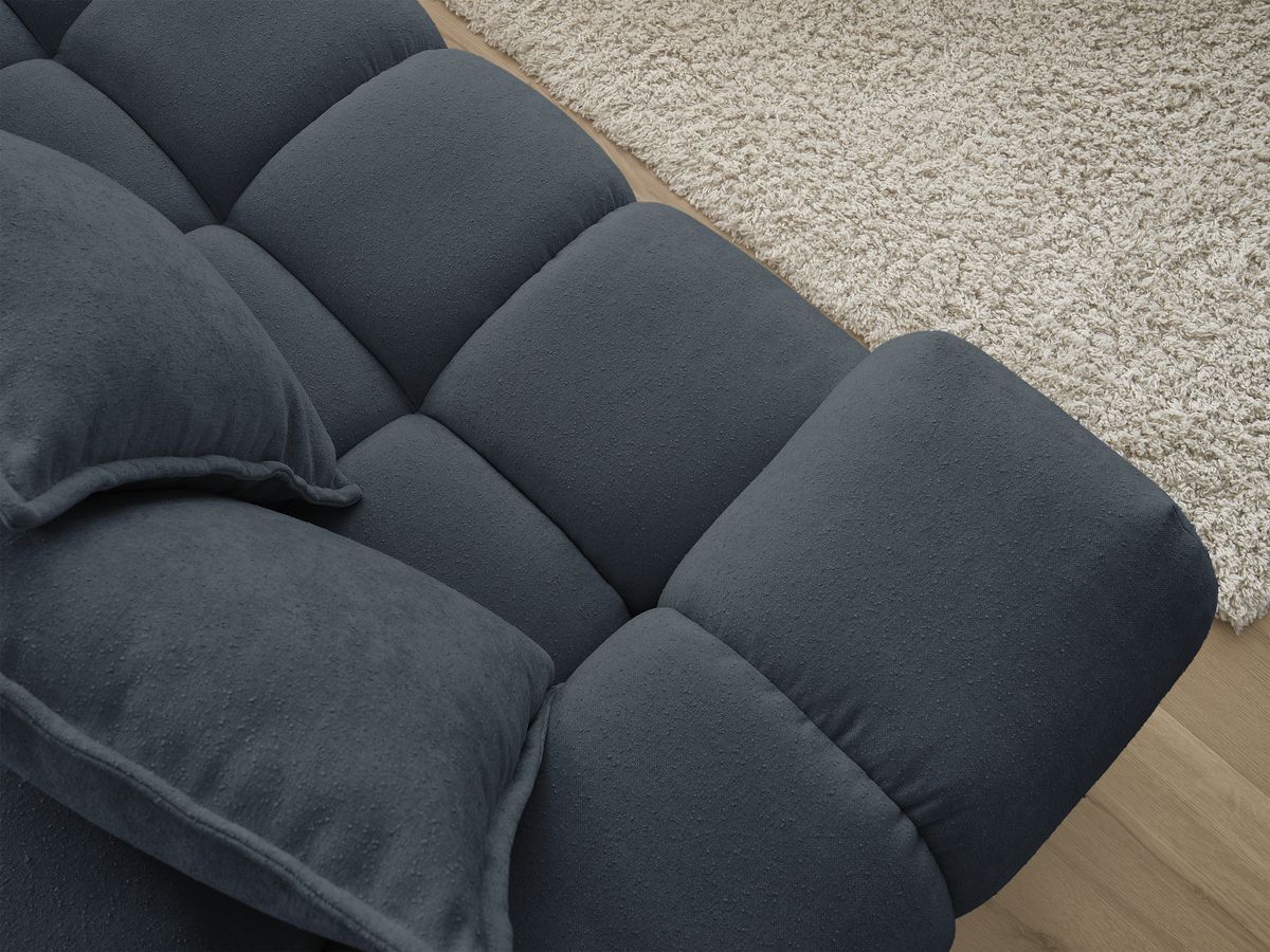 Bobochic Everest Ecksofa mit Schlaffunktion und Pouf, 10 Kissen Strukturstoff Dunkelblau Ecke rechts