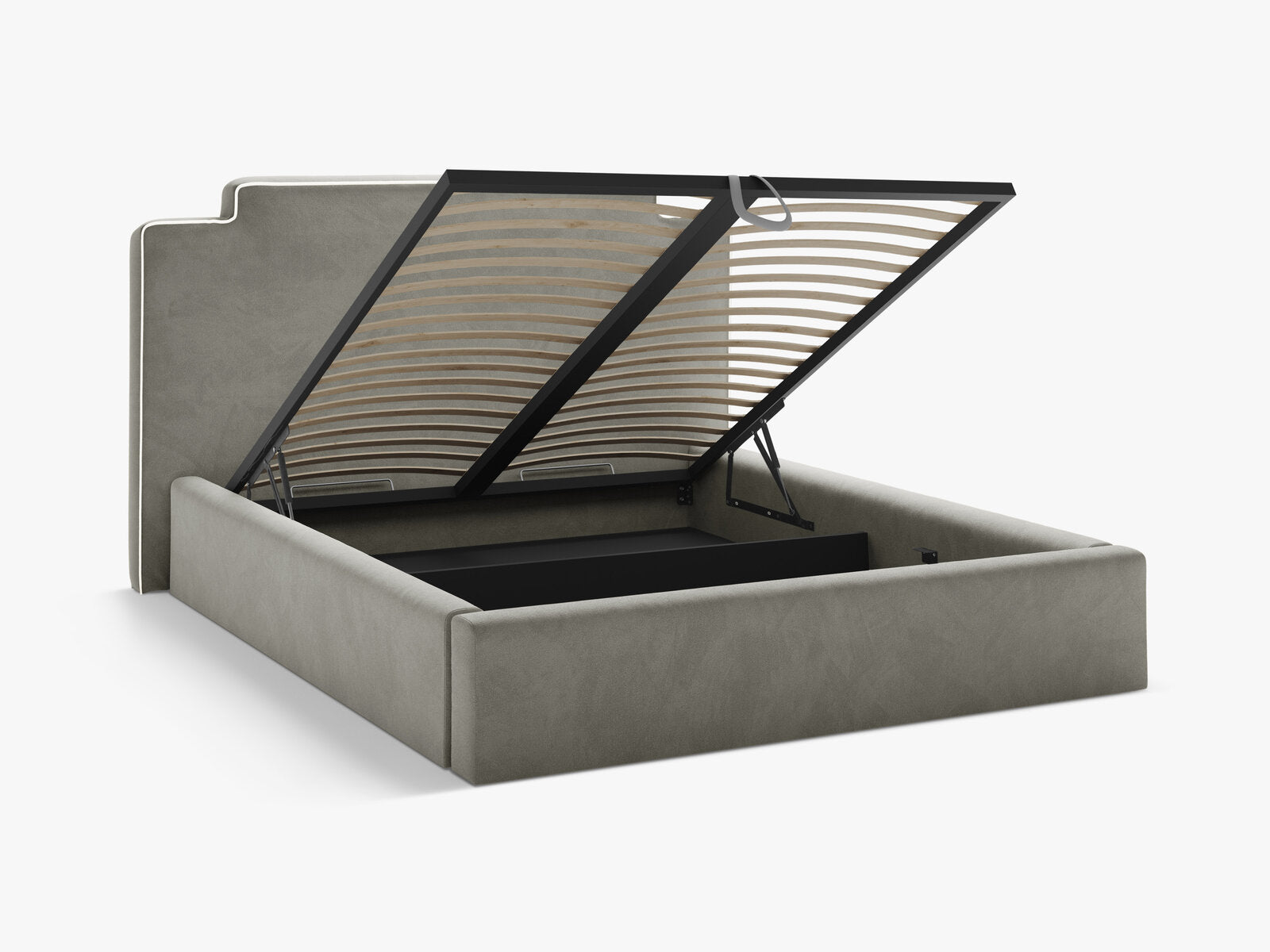 Micadoni Princess Samtbett mit Bettkasten und Kopfteil Samt Magic Velvet Elfenbein / Dunkelgrau 140x200