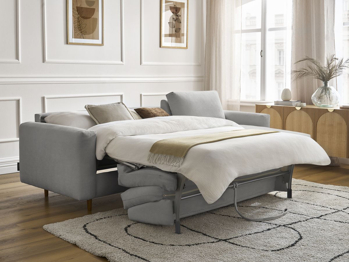 Bobochic Cocoone Ecksofa mit Schlaffunktion und Bettkasten Stoff Dunkelgrau, Liegefläche 160 × 200 cm