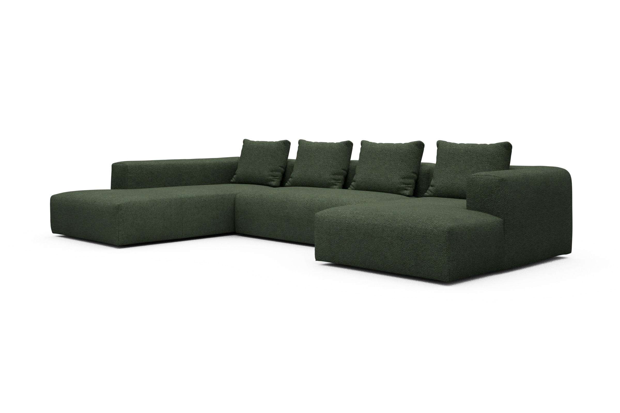 Wohnlandschaft Fred Relax-Ecke links mit 2-Sitzer und Chaiselongue rechts Vanora-Deep-Green