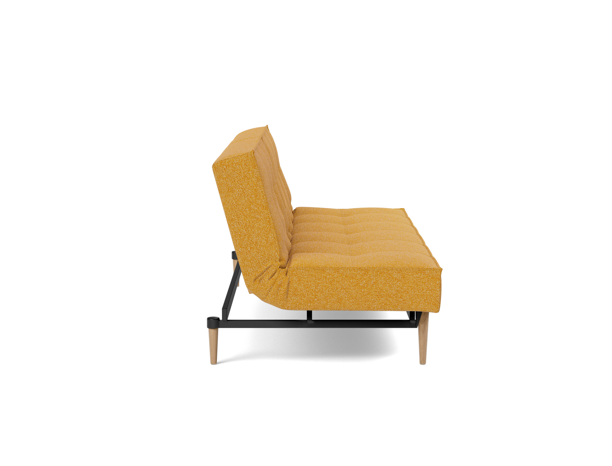 Schlafsofa Splitback Boucle Skandi 536-Ochre Beine Styletto Eiche hell