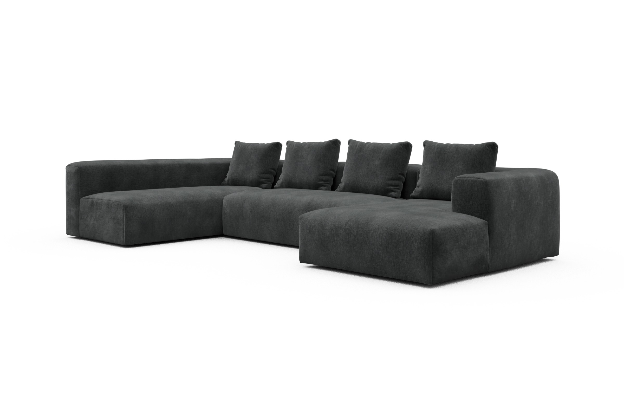 Wohnlandschaft Fred Chaiselongue rechts mit 2-Sitzer und lange Armlehne links Smooth-Deep-Warm-Grey