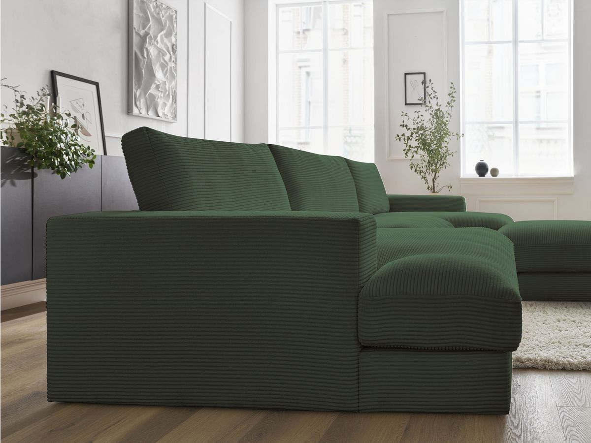 Bobochic Leonard Wohnlandschaft mit Pouf 404 × 159 cm Cordsamt Dunkelgrün