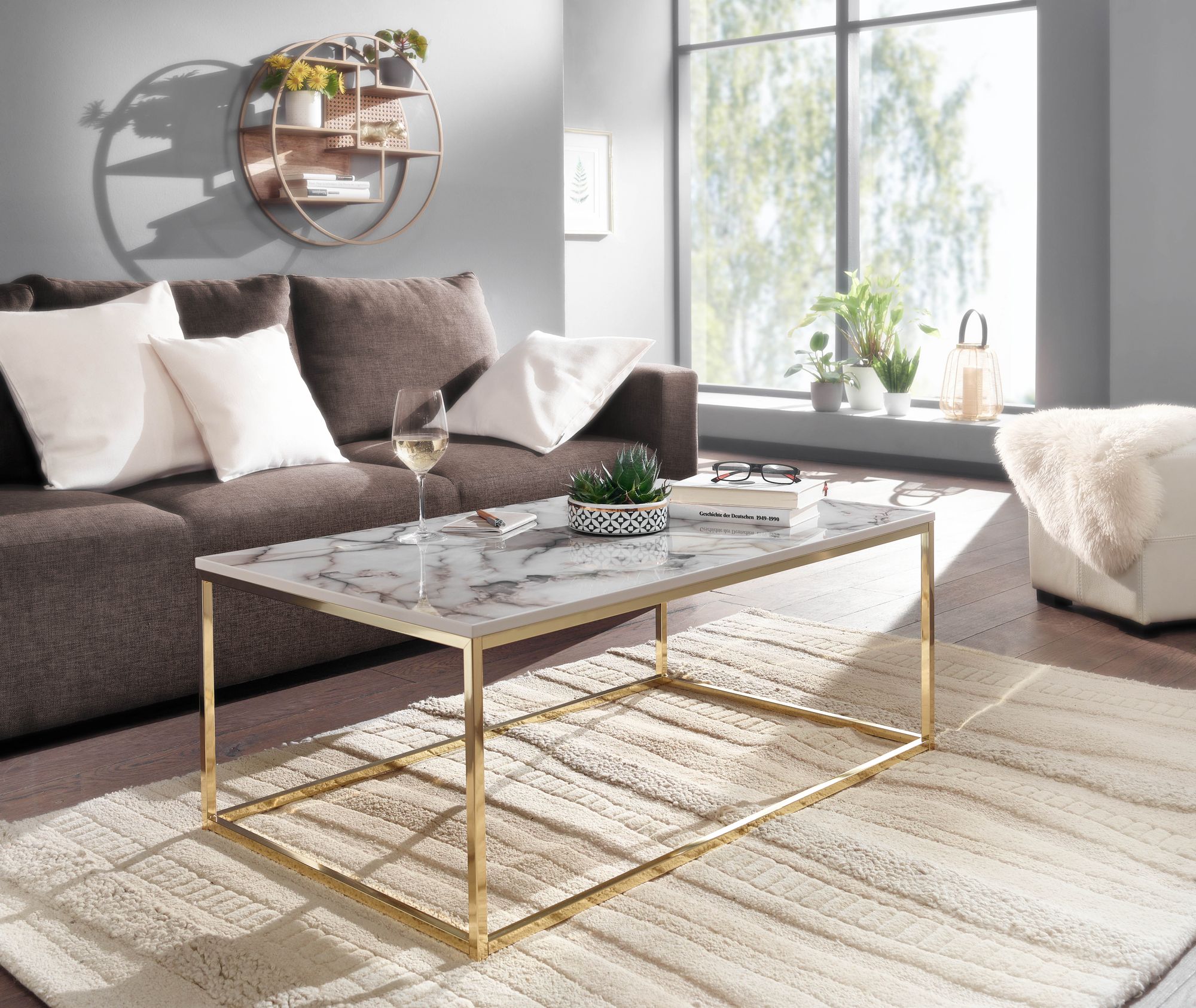 Couchtisch Gloppen Marmoroptik Weiß 100 × 60 × 40 cm