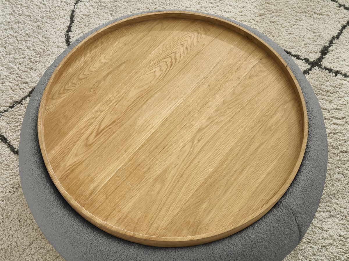 Bobochic Hayden Pouf mit Tablett, rund Bouclé-Stoff Dunkelgrau, 87 cm