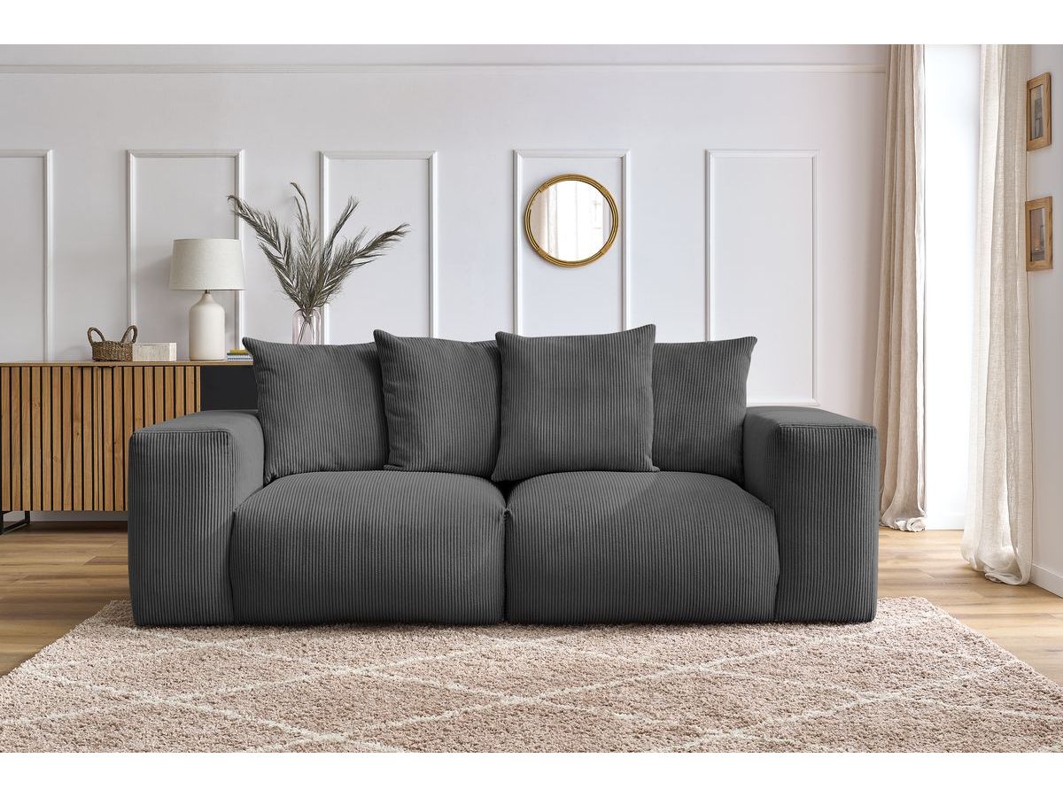 Bobochic Voltaire Sofa 3-Sitzer 248 × 100 cm Cordsamt Dunkelgrau