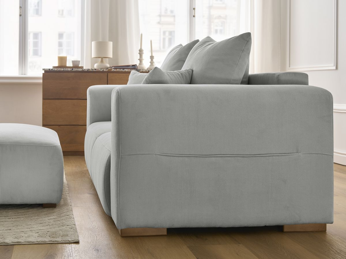 Bobochic Sidonie Sofa 3-Sitzer mit Pouf Cordsamt Hellgrau