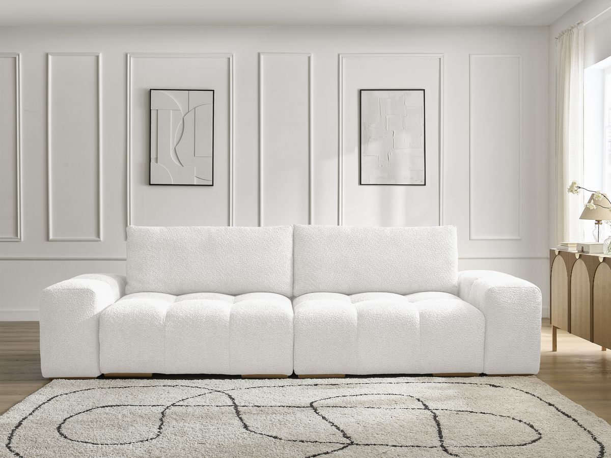 Bobochic Anakin Sofa 3-Sitzer, 2 Kissen Bouclé-Stoff Weiß