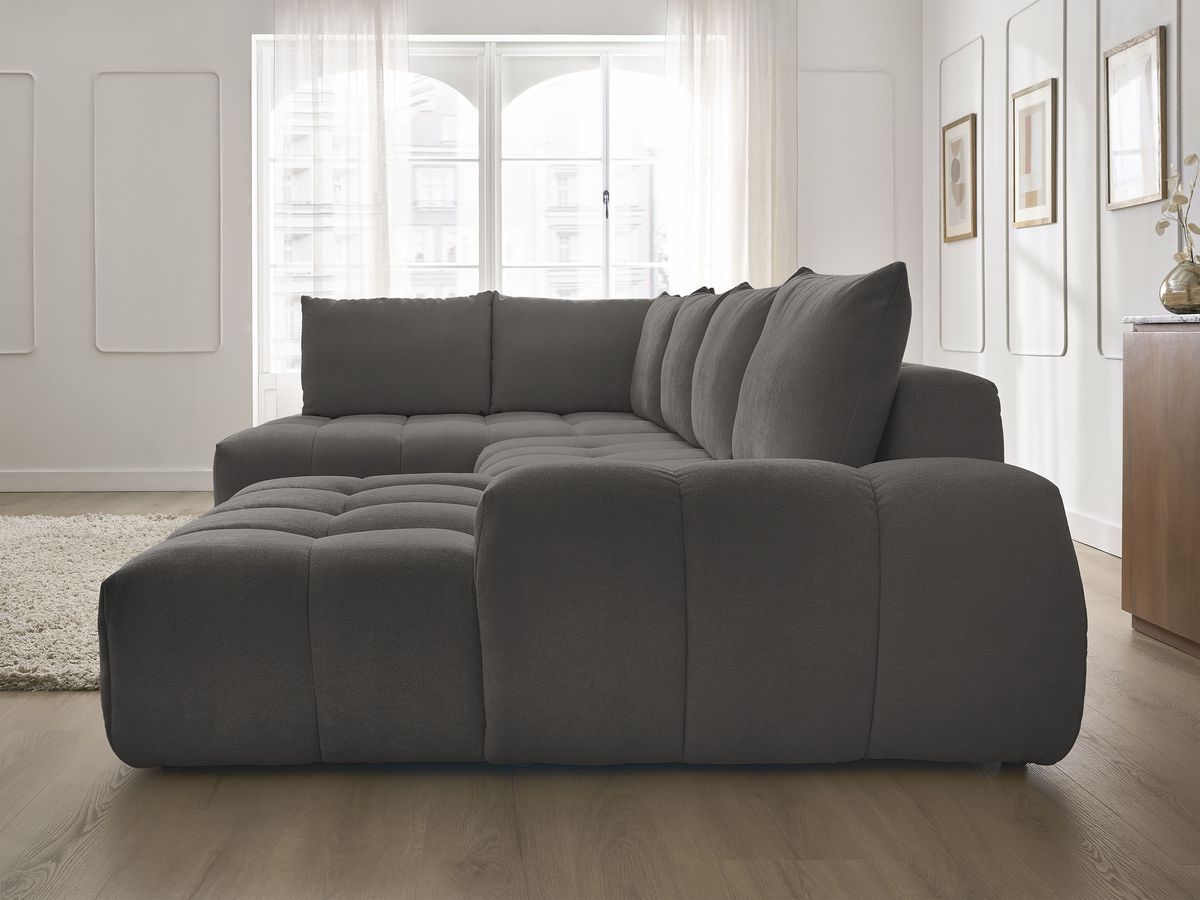 Bobochic Everest Wohnlandschaft, 6 Kissen Strukturstoff Dunkelgrau Ecke rechts