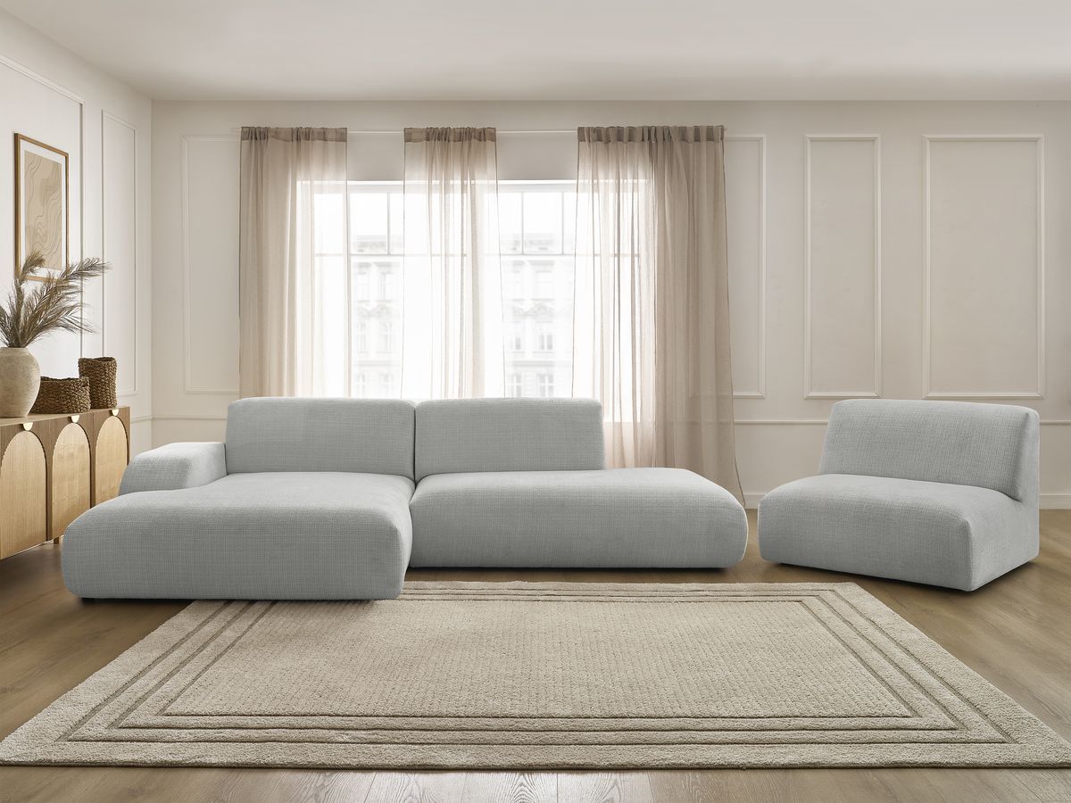 Bobochic Sirius Ecksofa 405 × 170 cm Strukturstoff Hellgrau Ecke links