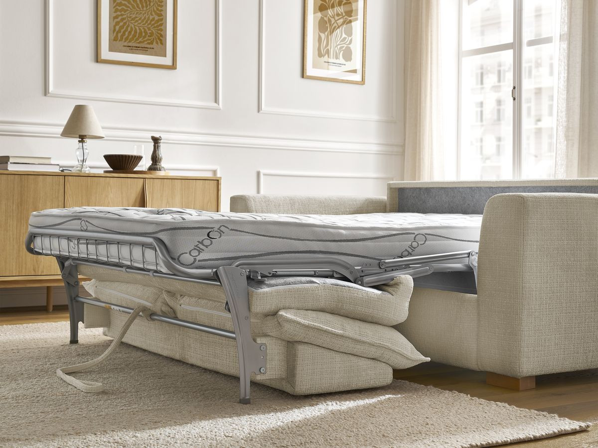 Bobochic Augustin Schlafsofa 3-Sitzer Strukturstoff Beige, Liegefläche 160 × 200 cm