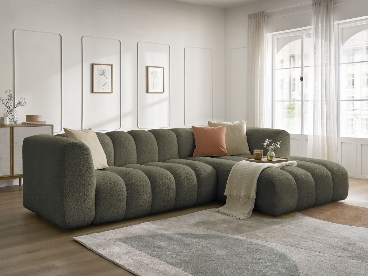 Bobochic Talia Ecksofa Bouclé-Stoff Grün Ecke rechts
