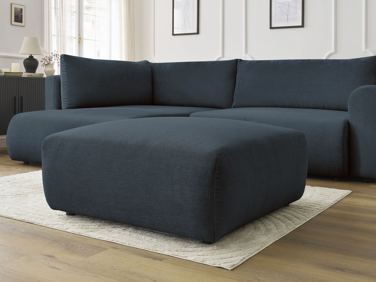 Bobochic Lucien Ecksofa mit Schlaffunktion und Bettkasten und Pouf 296 × 198 cm Stoff Dunkelblau Ecke links
