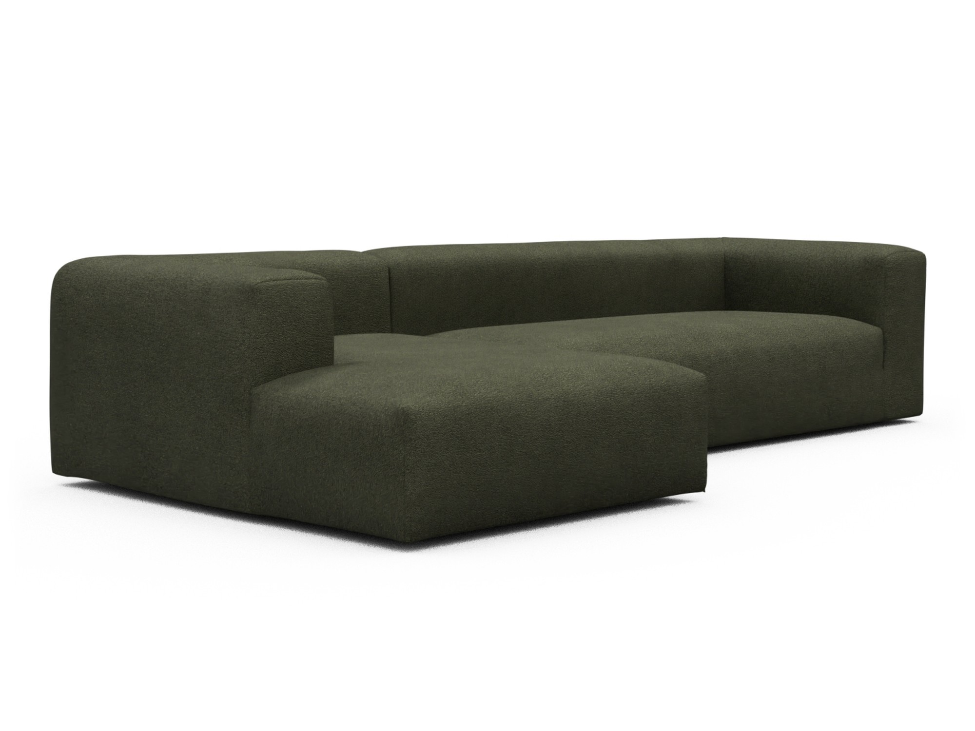 Skandi Home Ecksofa Fred Chaiselongue links mit 2,5-Sitzer Boucle-Forest-Green moebelfaktor