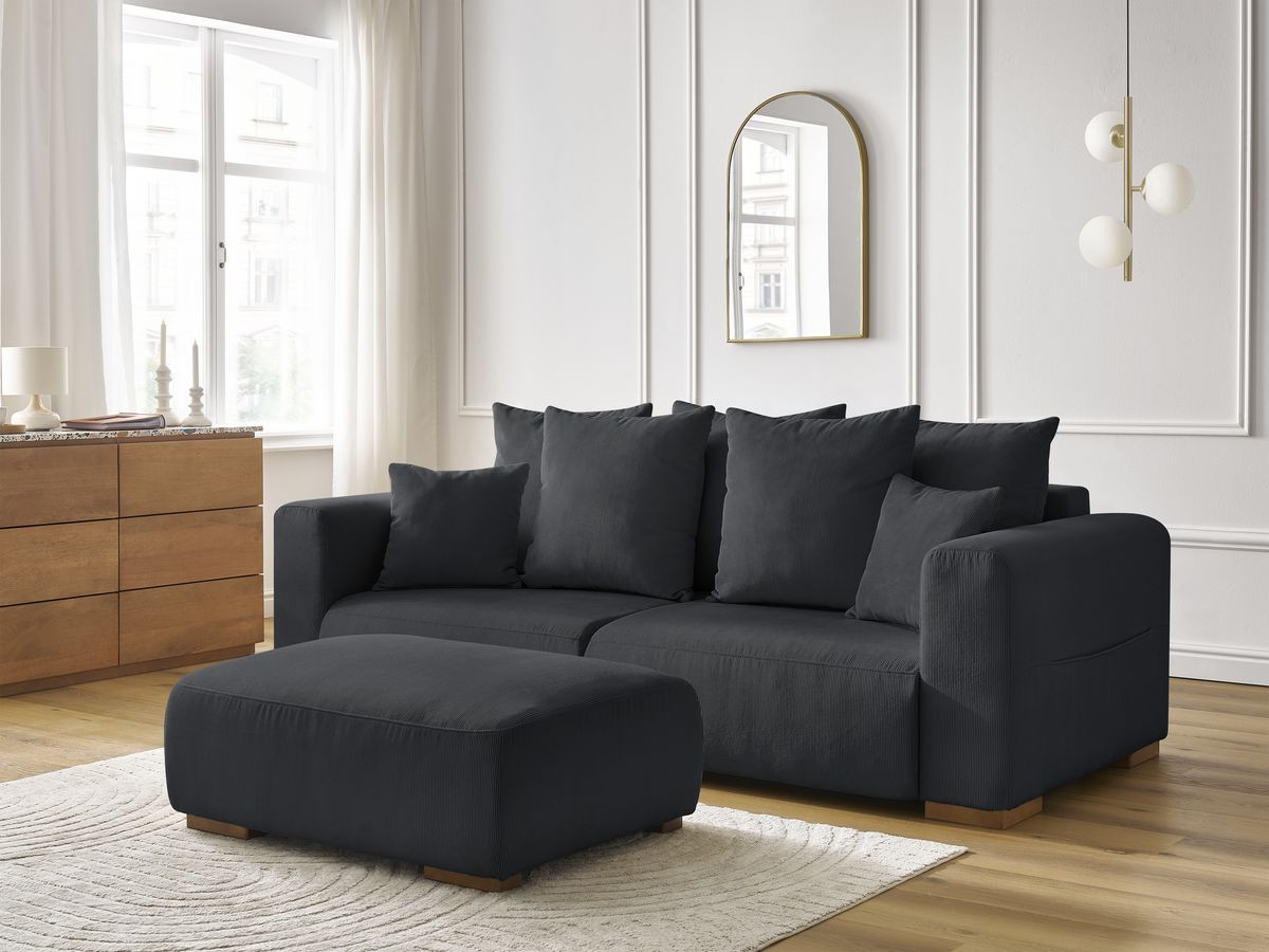 Bobochic Sidonie Sofa 4-Sitzer mit Pouf Cordsamt Schwarz