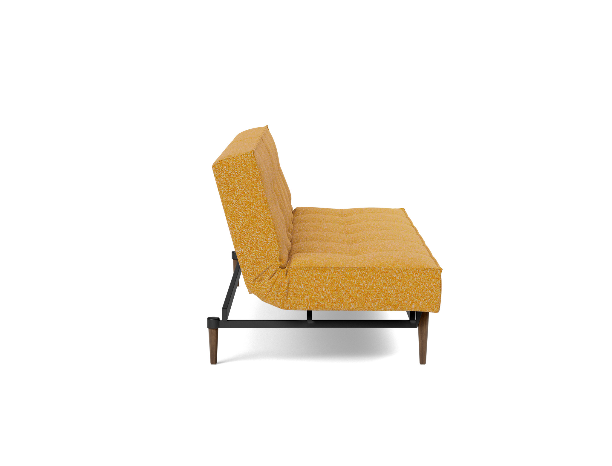 Schlafsofa Splitback Boucle Skandi 536-Ochre Beine Styletto Eiche dunkel