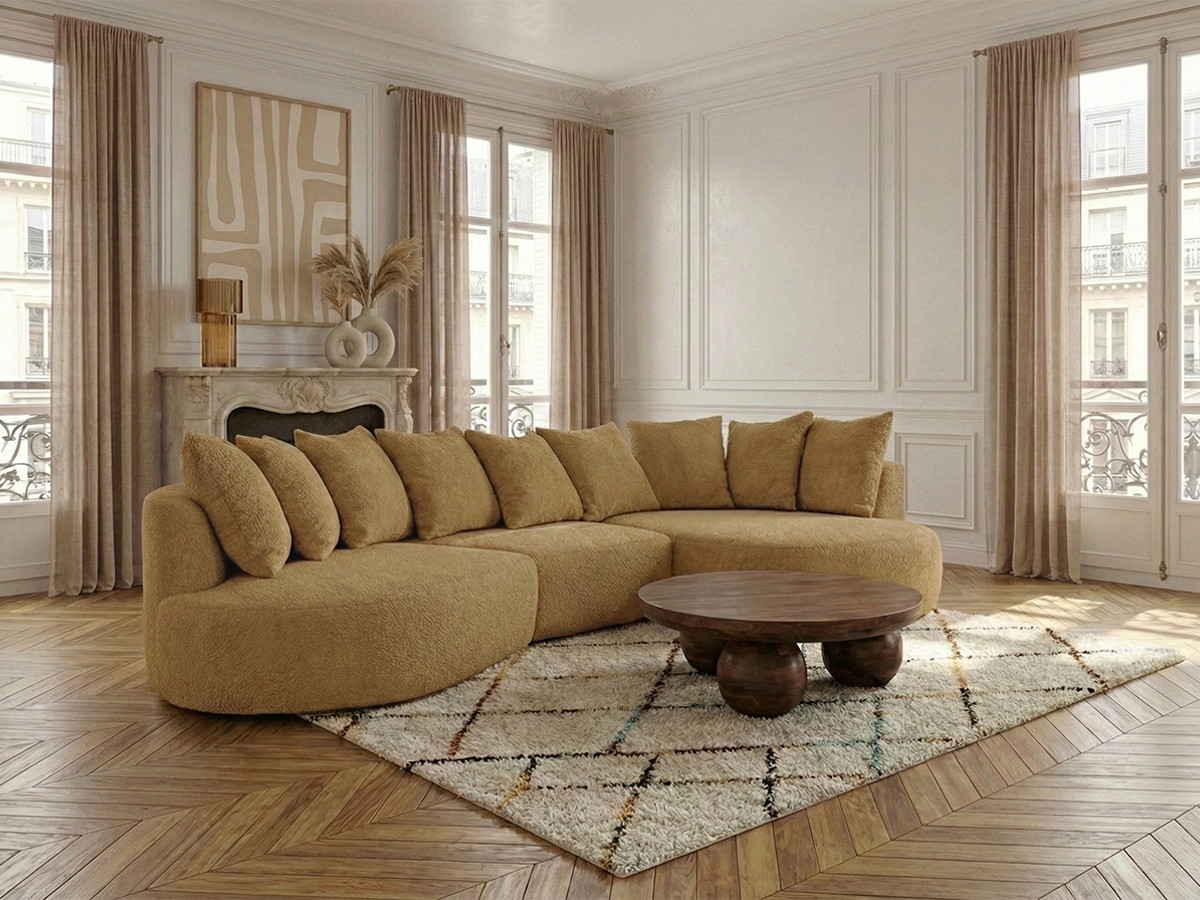 Bobochic Calypso Ecksofa Bouclé-Stoff Ockergelb Ecke rechts