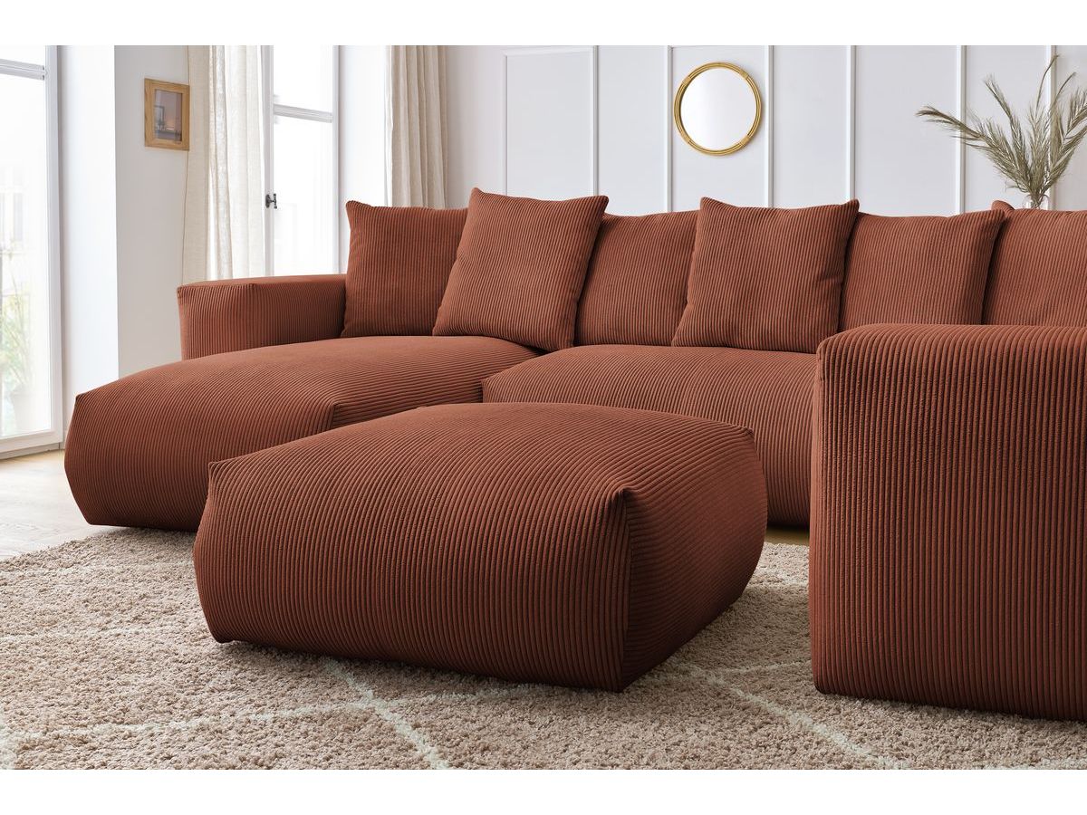 Bobochic Voltaire Wohnlandschaft mit Pouf 356 × 214 cm Cordsamt Orange Ecke links