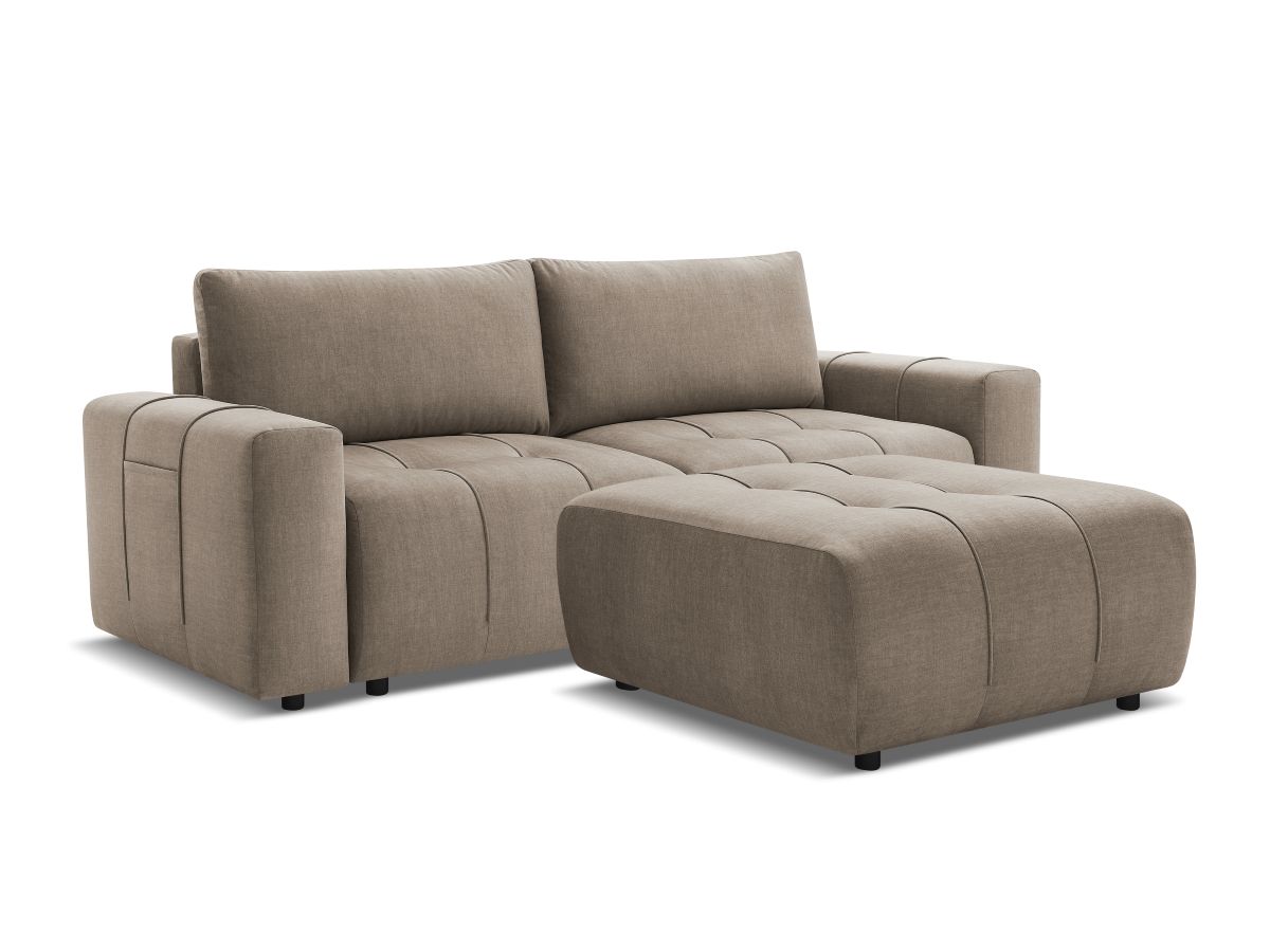 Bobochic Arsene Schlafsofa 4-Sitzer mit Bettkasten und Pouf Samt Taupe
