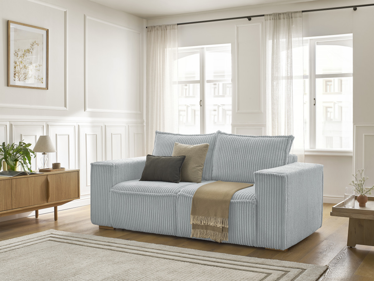 Bobochic Chelsea Schlafsofa 3-Sitzer Cordsamt Hellgrau, Liegefläche 160 × 200 cm