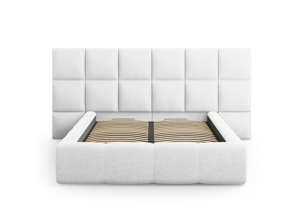 Cosmopolitan Design Stauraumbett mit doppeltem Kopfteil Livigno 180x200 Strukturierter Stoff Solid Kaltes Hellgrau