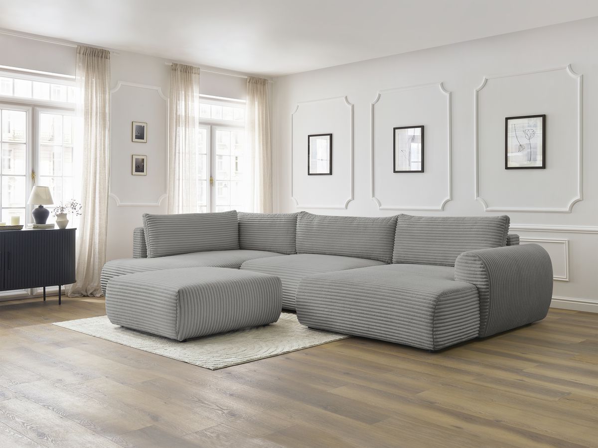Bobochic Lucien Wohnlandschaft mit Pouf Breitcord weich Dunkelgrau Ecke rechts