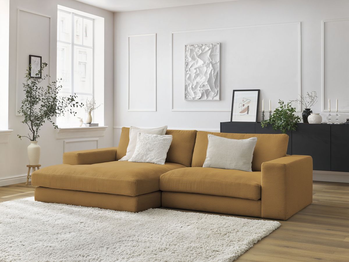 Bobochic Leonard Ecksofa 274 × 159 cm Cordsamt Gelb Ecke links