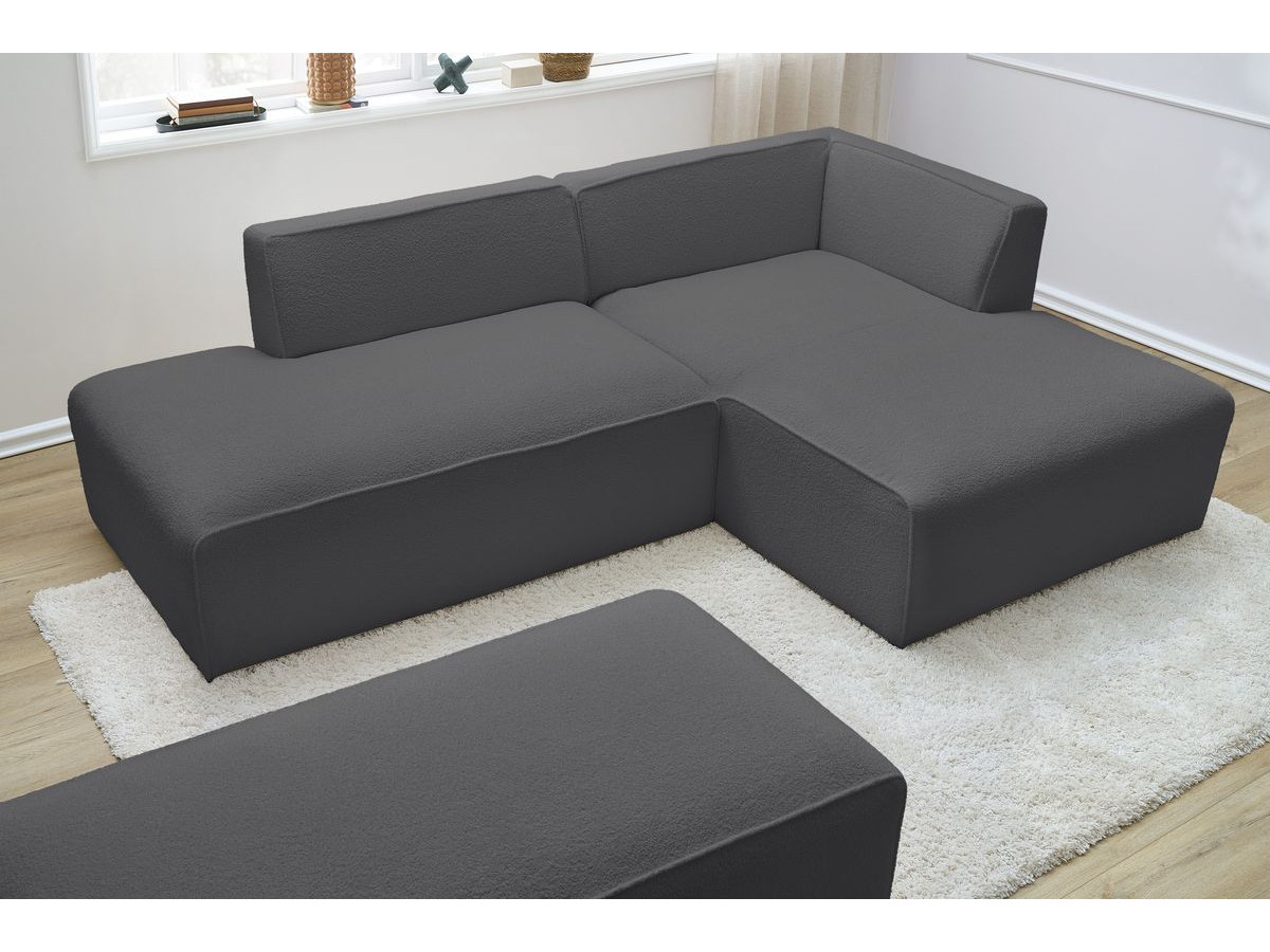 Bobochic Megeve Ecksofa mit Schlaffunktion und Pouf Bouclé-Stoff Dunkelgrau Ecke rechts