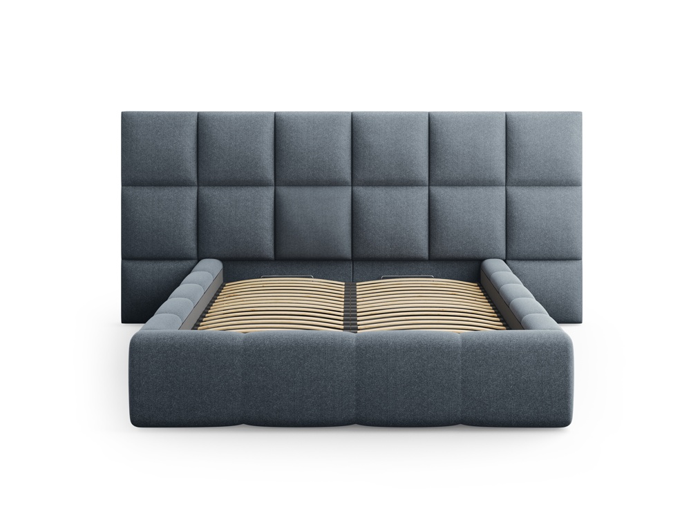 Cosmopolitan Design Stauraumbett mit doppeltem Kopfteil Livigno 140x200 Strukturierter Stoff Solid Dunkelblau