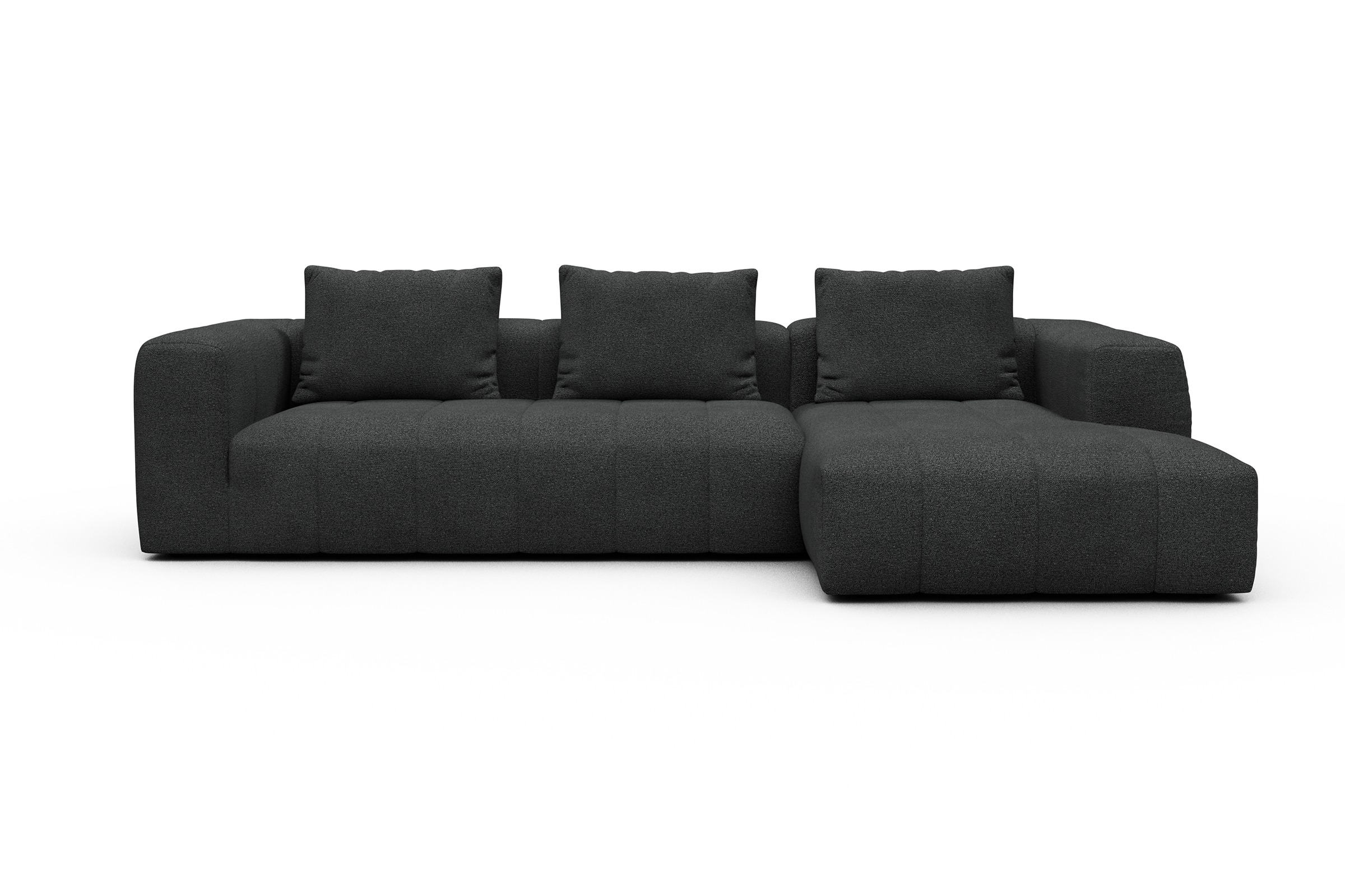 Ecksofa Hugo 2,5-Sitzer Armlehne links mit Chaiselongue Boucle-Charcoal