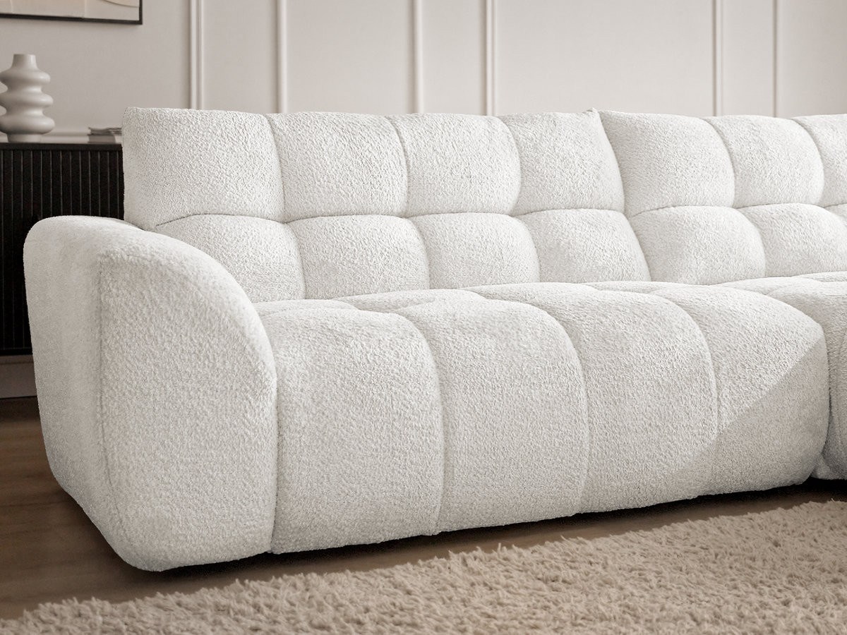 Bobochic Jaya Ecksofa mit Pouf Chenille Weiß Ecke rechts
