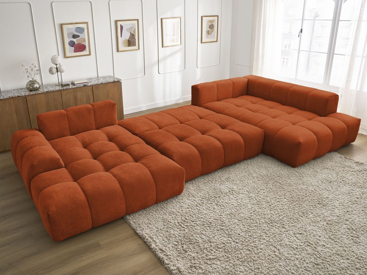 Bobochic Everest Wohnlandschaft, 14 Kissen Strukturstoff Orange Ecke links