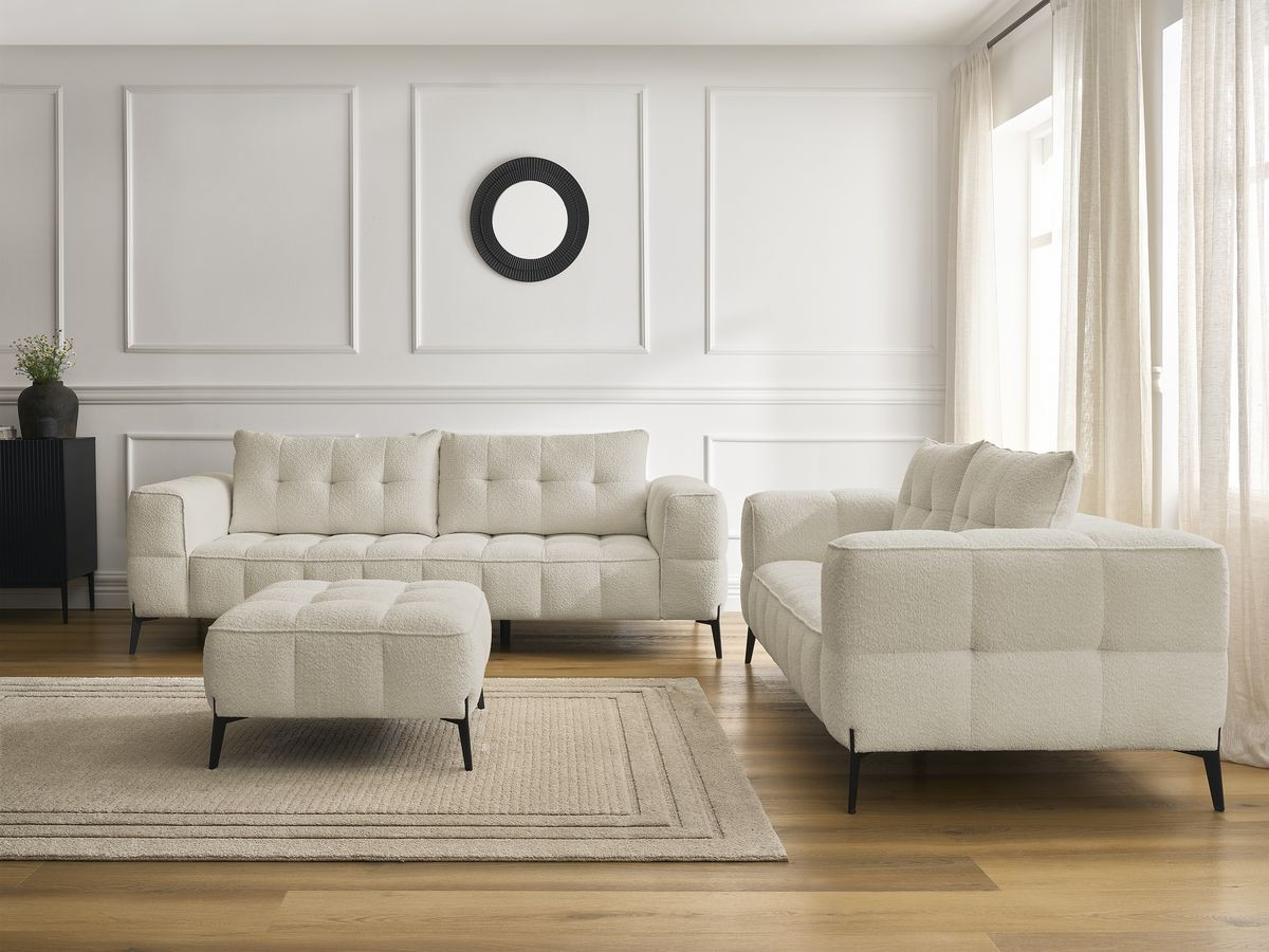 Bobochic Anis Sofa 5-Sitzer mit Pouf Bouclé-Stoff Beige