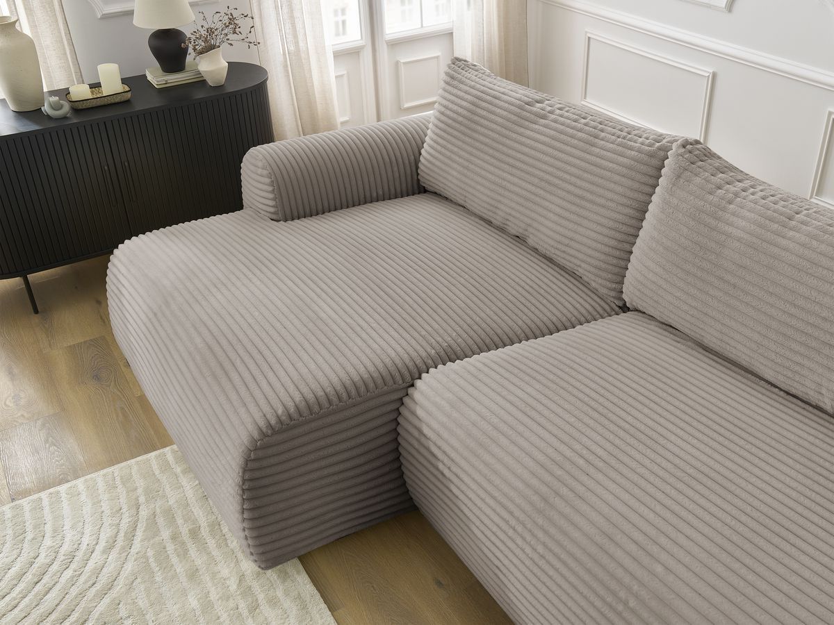 Bobochic Lucien Ecksofa mit Schlaffunktion und Bettkasten 314 × 167 cm Breitcord weich Taupe Ecke links