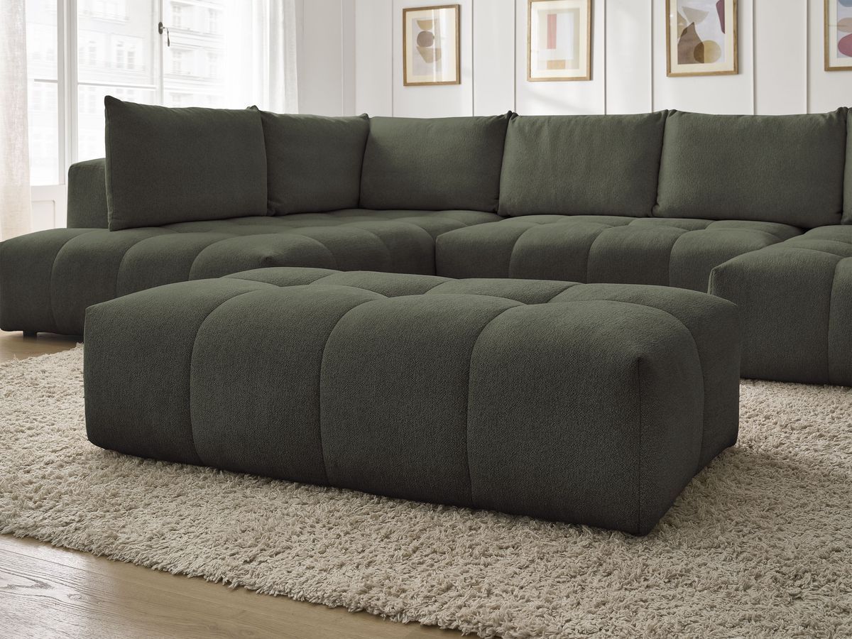 Bobochic Everest Wohnlandschaft mit Pouf, 6 Kissen Melange-Stoff Grün Ecke rechts