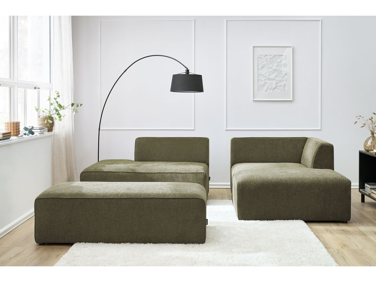 Bobochic Megeve Ecksofa mit Schlaffunktion und Pouf Strukturstoff Grün Ecke rechts