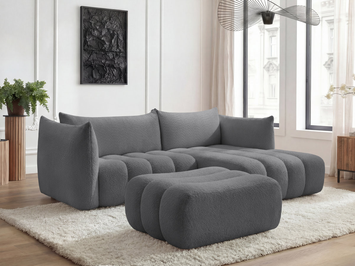 Bobochic Azra Ecksofa mit Pouf 262 × 178 cm Bouclé-Stoff Dunkelgrau Ecke rechts