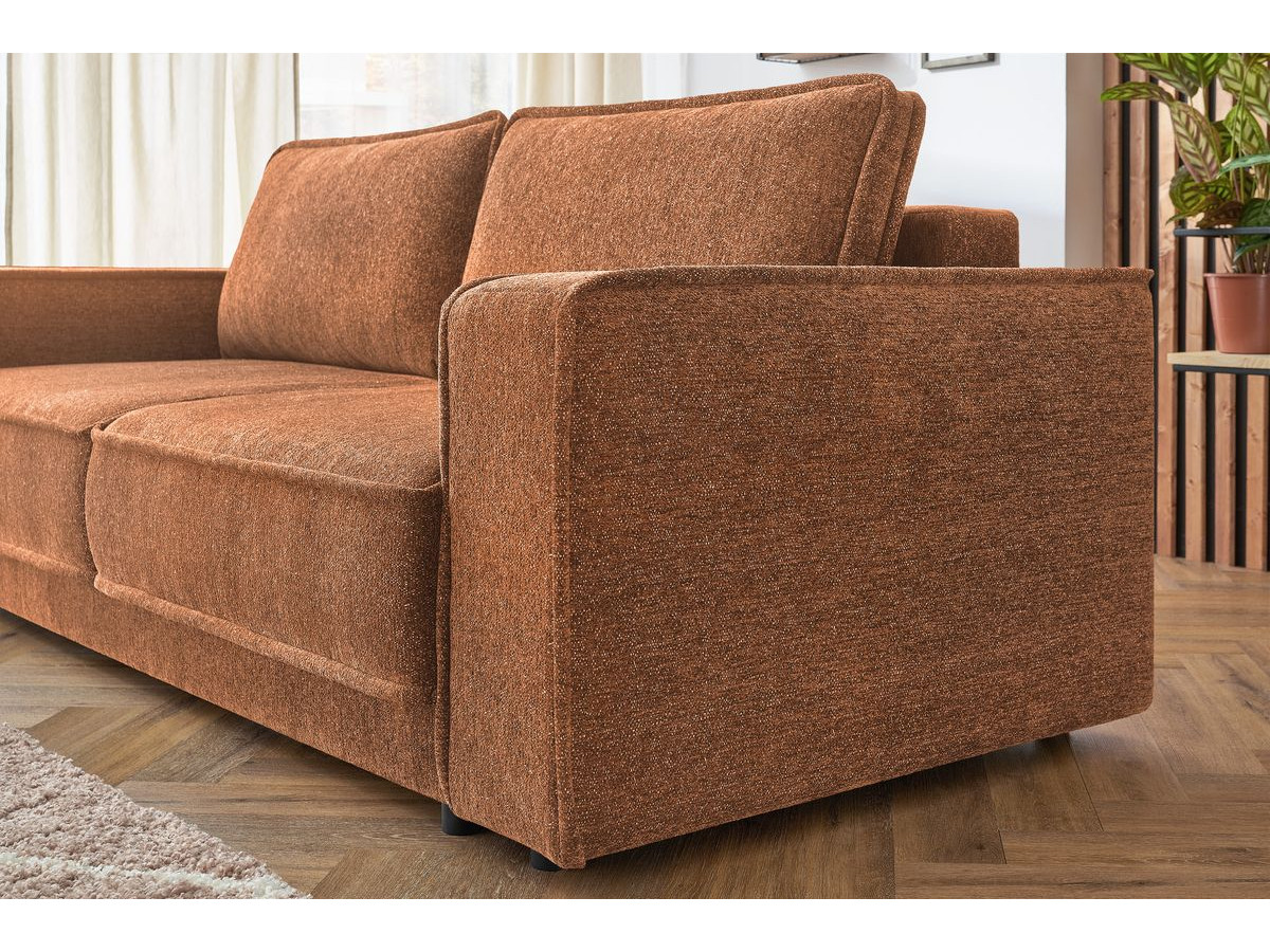 Bobochic Emile Schlafsofa 3-Sitzer mit Bettkasten Melange-Stoff Orange