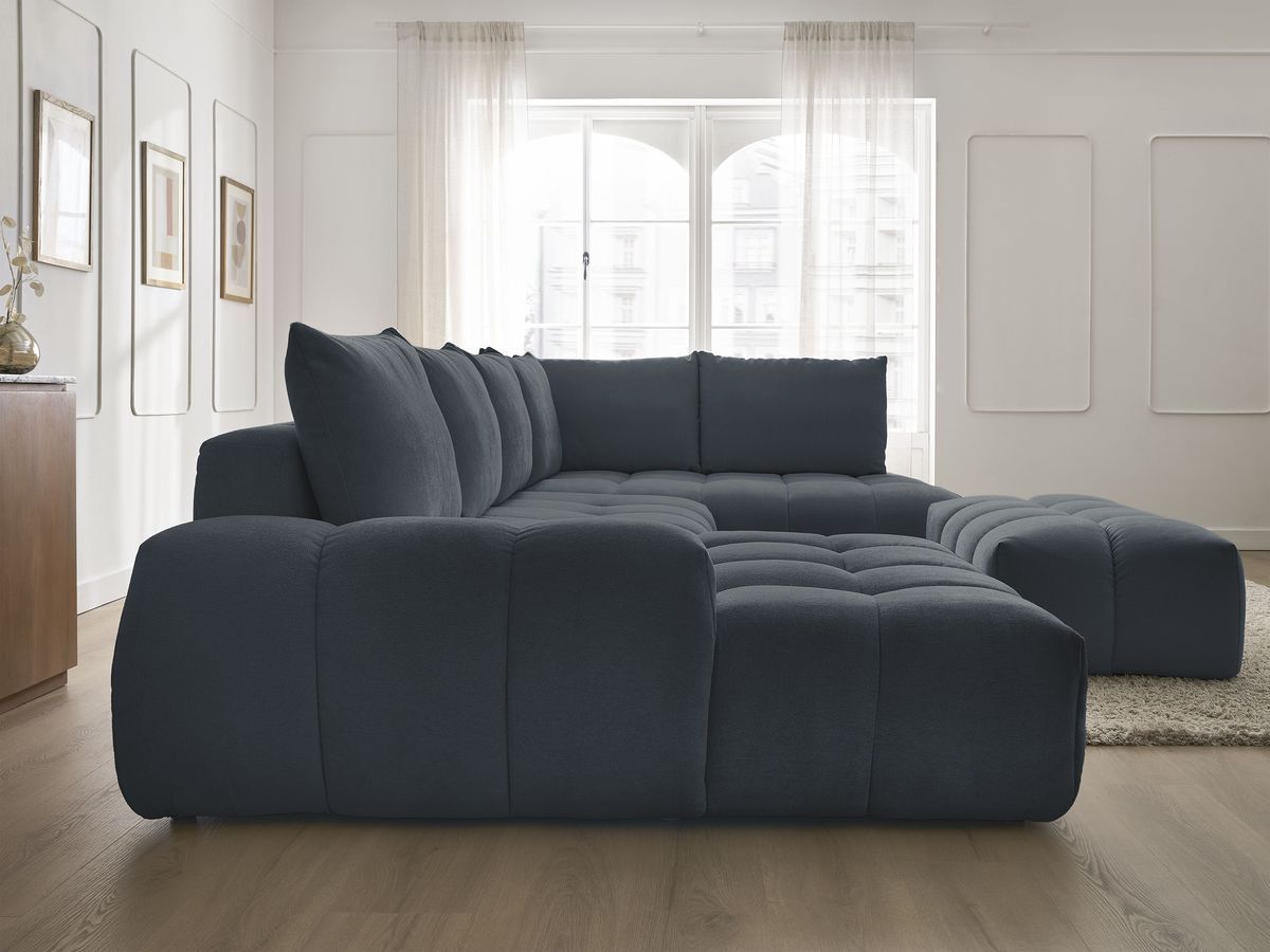 Bobochic Everest Wohnlandschaft mit Pouf, 6 Kissen Strukturstoff Dunkelblau Ecke links