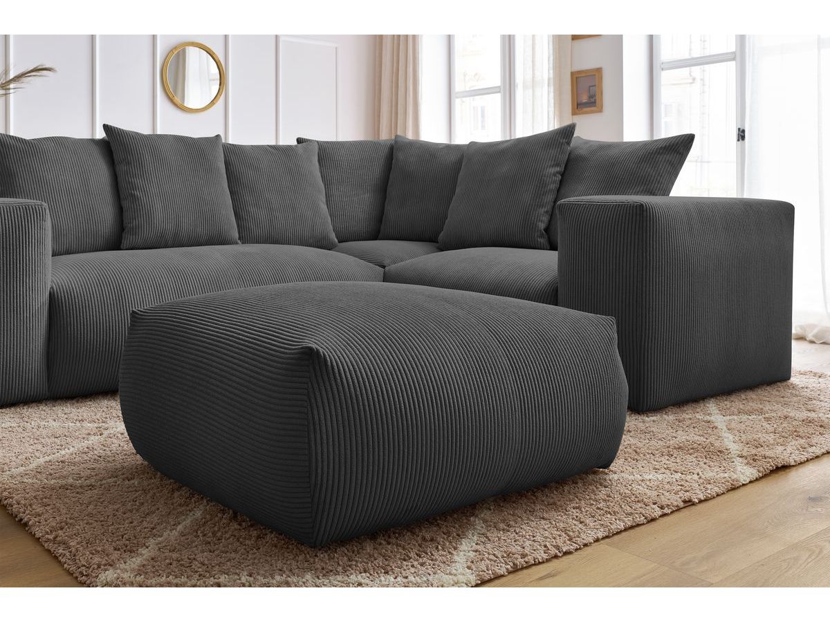 Bobochic Voltaire Ecksofa mit Pouf 268 × 214 cm Cordsamt Dunkelgrau Ecke rechts