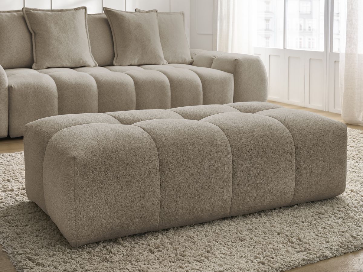 Bobochic Everest Sofa 3-Sitzer mit Pouf, 5 Kissen Melange-Stoff Taupe