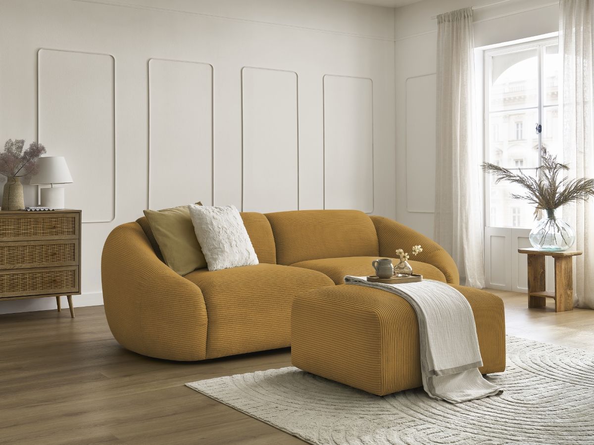 Bobochic Tina Sofa 4-Sitzer mit Pouf Cordsamt Gelb