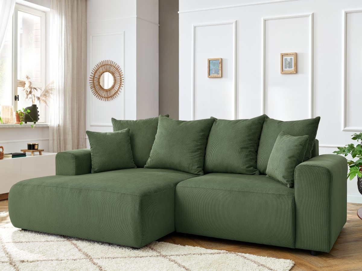 Bobochic Enjoy Ecksofa Cordsamt Grün Ecke links